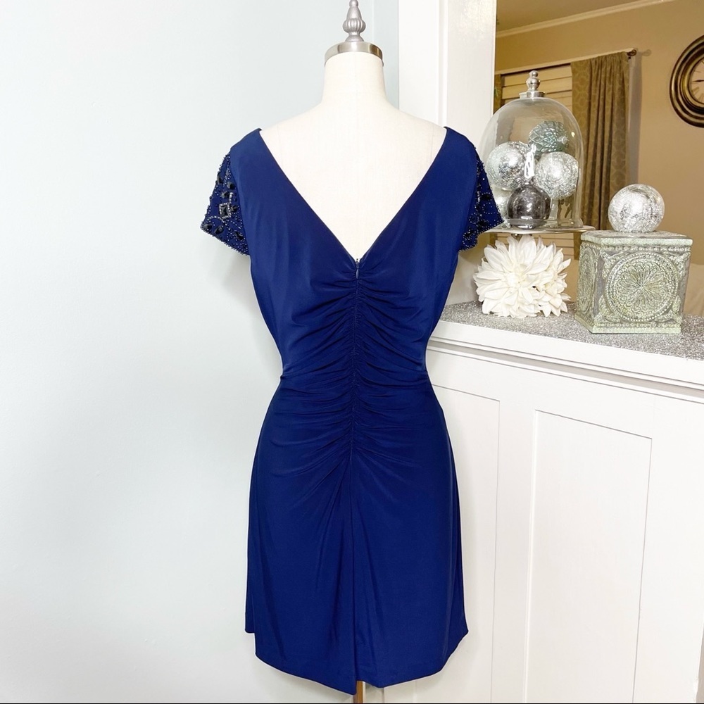 Eliza J Ruched Sheath Dress Formal Party Navy Blue 12 Large - Picture 6 of 10
